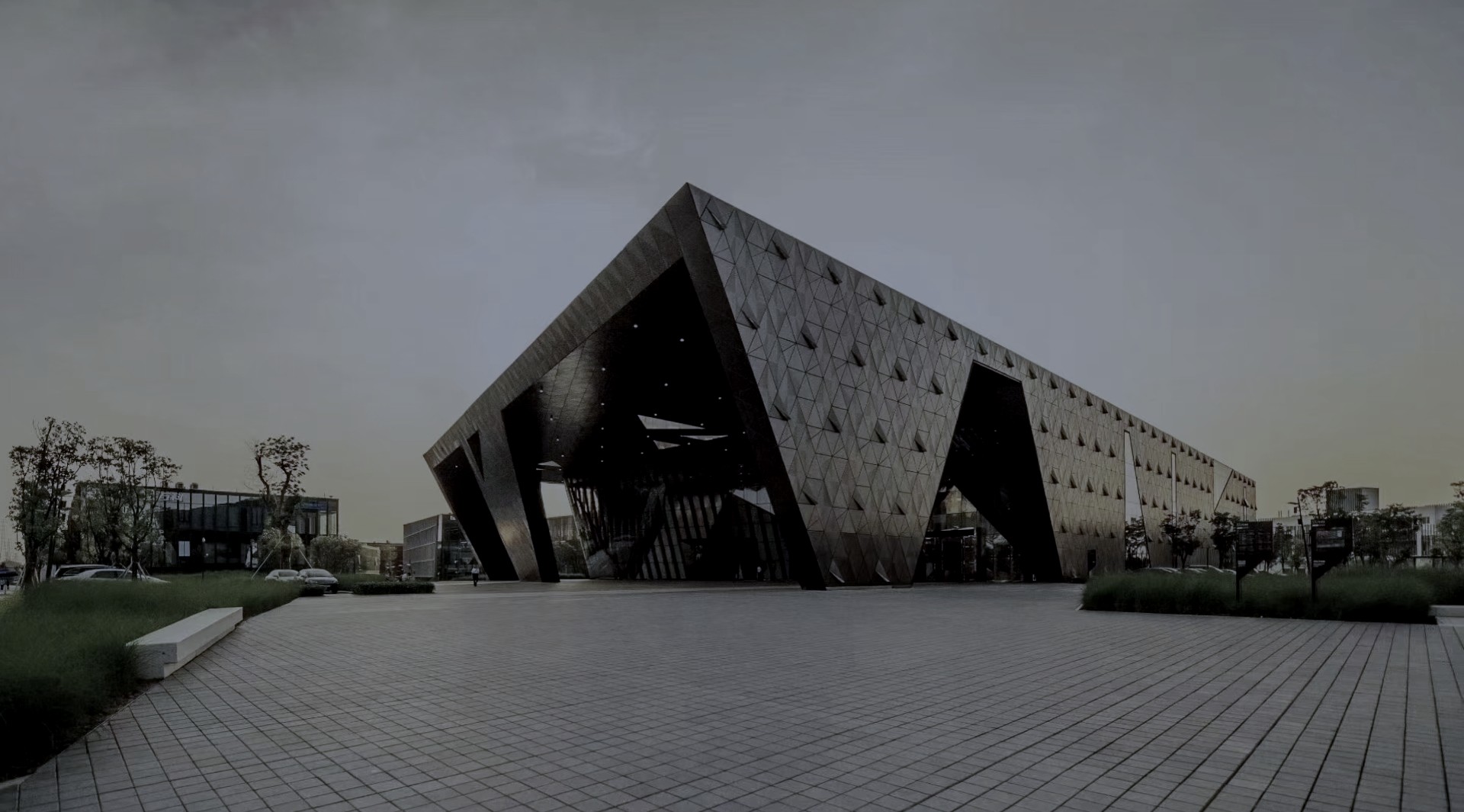 關鍵詞：智慧樓宇，深圳市武智科技，智慧園區建筑;描述：深圳市武智科技關聯的智慧樓宇，呈現科技感十足的智慧園區場景