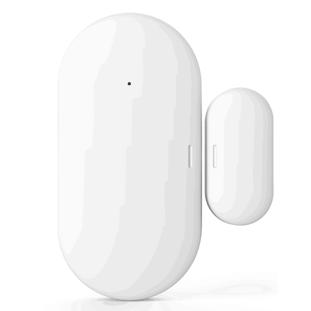 關鍵詞:門磁感應器;描述:門窗開關傳感器能及時感知門、窗、電器和家具柜門、抽屜等物體的開/關，當磁體與主體分開一定距離（2cm 左右）時，它能及時通過無線信號通知網關以實現報警及其它智能場景。